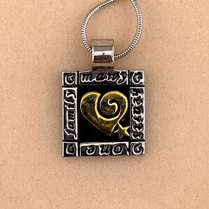 Alexa's Angels Silver & Gold Heart Family Love Square Pendant Charm Necklace
